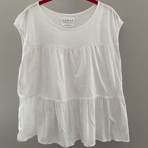 Velvet Graham & Spencer Anthropologie White Cotton Ruffle Tunic Blouse Basic